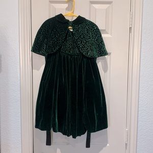 Biscotti Size 4 Dark Green Velvet Sleeveless Zipper Back With Cape Attached Slip